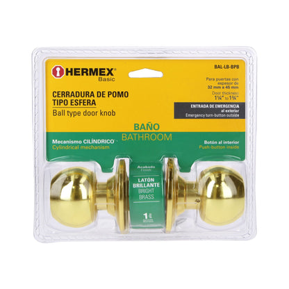 Cerradura esfera cilíndrico, baño, brillante, blíster, Basic BAL-LB-BPB 28054 MM0