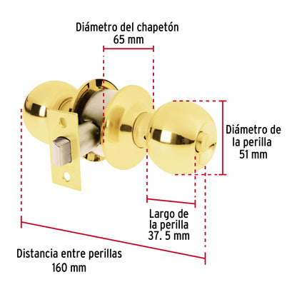 Cerradura esfera cilíndrico, baño, brillante, blíster, Basic BAL-LB-BPB 28054 MM0