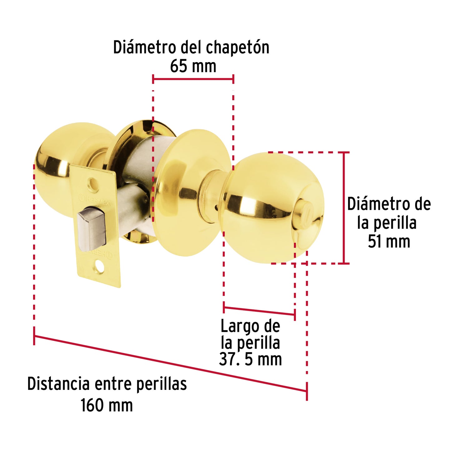 Cerradura tipo esfera, cilíndrico, baño, brillante, Basic BAL-LB-BP 23566 MM0