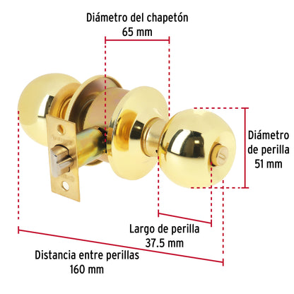 Cerradura tipo esfera cilíndrico, recámara, brillante, Basic BAL-LB-RP 23563 MM0