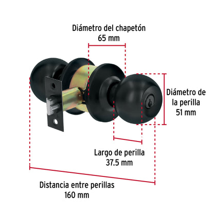 Cerradura tipo esfera, cilíndrico, entrada, negro, Basic BAL-NE-EP 28137 MM00