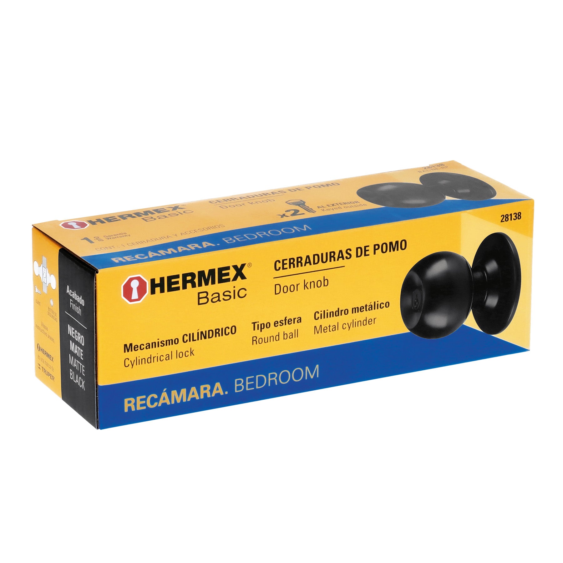 Cerradura tipo esfera, cilíndrico, recámara, negro, Basic BAL-NE-RP 28138 MM00