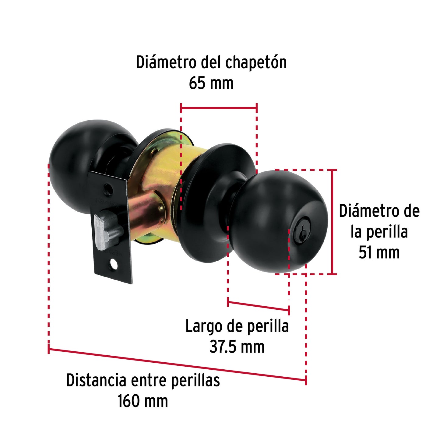 Cerradura tipo esfera, cilíndrico, recámara, negro, Basic BAL-NE-RP 28138 MM00