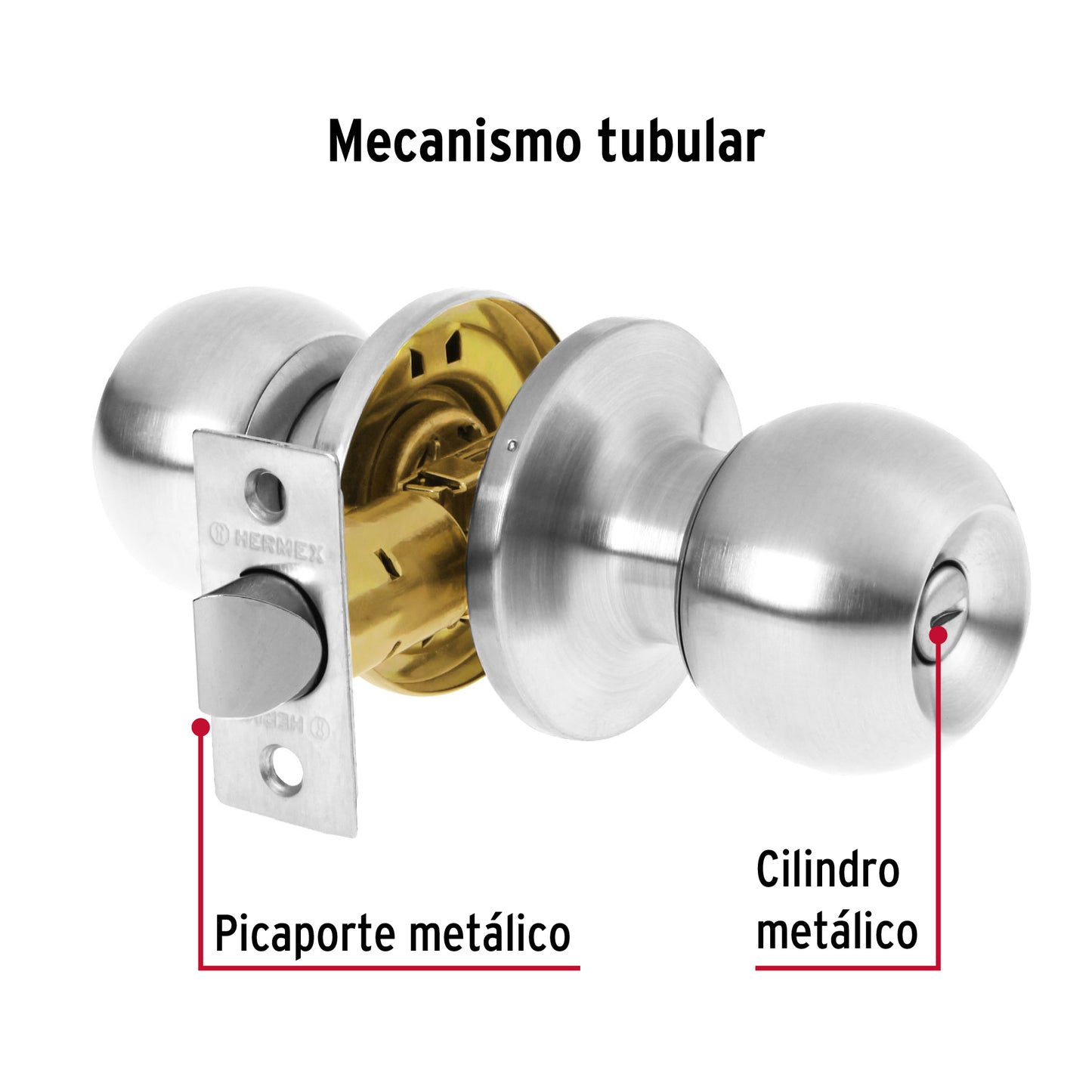 Cerradura tipo esfera, tubular, baño, cromo, Hermex Basic BALT-CM-BP 23663 MM0