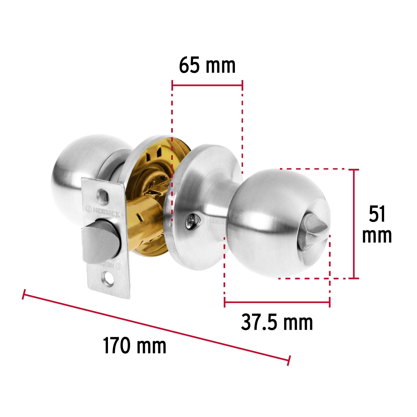 Cerradura tipo esfera, tubular, baño, cromo, Hermex Basic BALT-CM-BP 23663 MM0