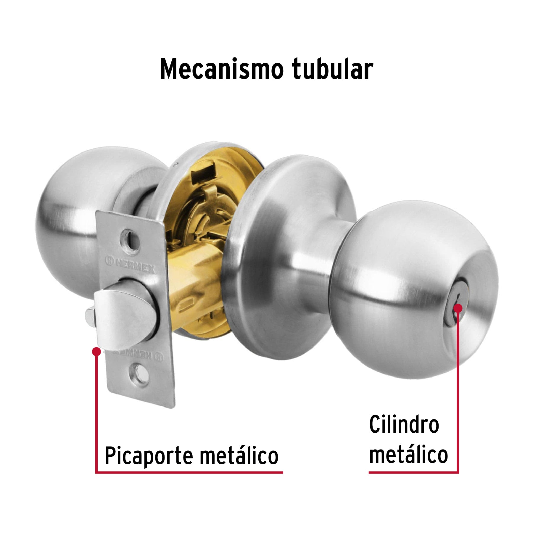 Cerradura tipo esfera, tubular, entrada, cromo, Hermex Basic BALT-CM-EP 23657 MM0