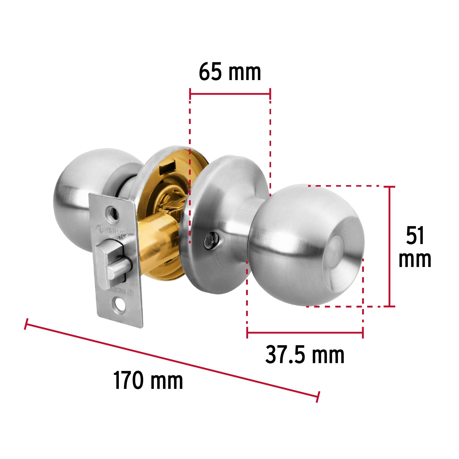 Cerradura tipo esfera, tubular, entrada, cromo, Hermex Basic BALT-CM-EP 23657 MM0