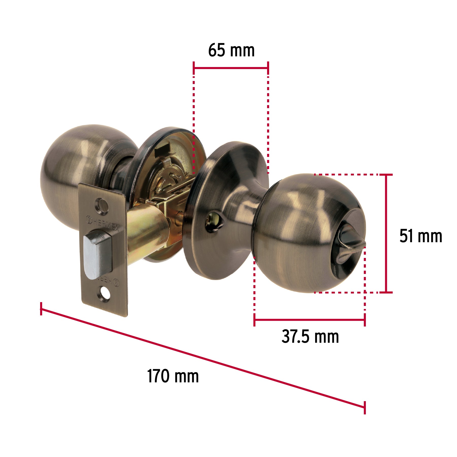 Cerradura esfera tubular, baño, antiguo, blíster, Basic BALT-LA-BPB 28074 MM0