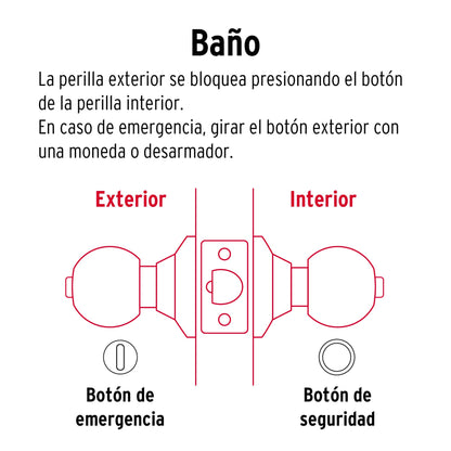 Cerradura esfera tubular, baño, negro, Hermex Basic BALT-NE-BP 26177 MM00