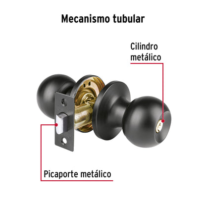 Cerradura esfera tubular, baño, negro, Hermex Basic BALT-NE-BP 26177 MM00