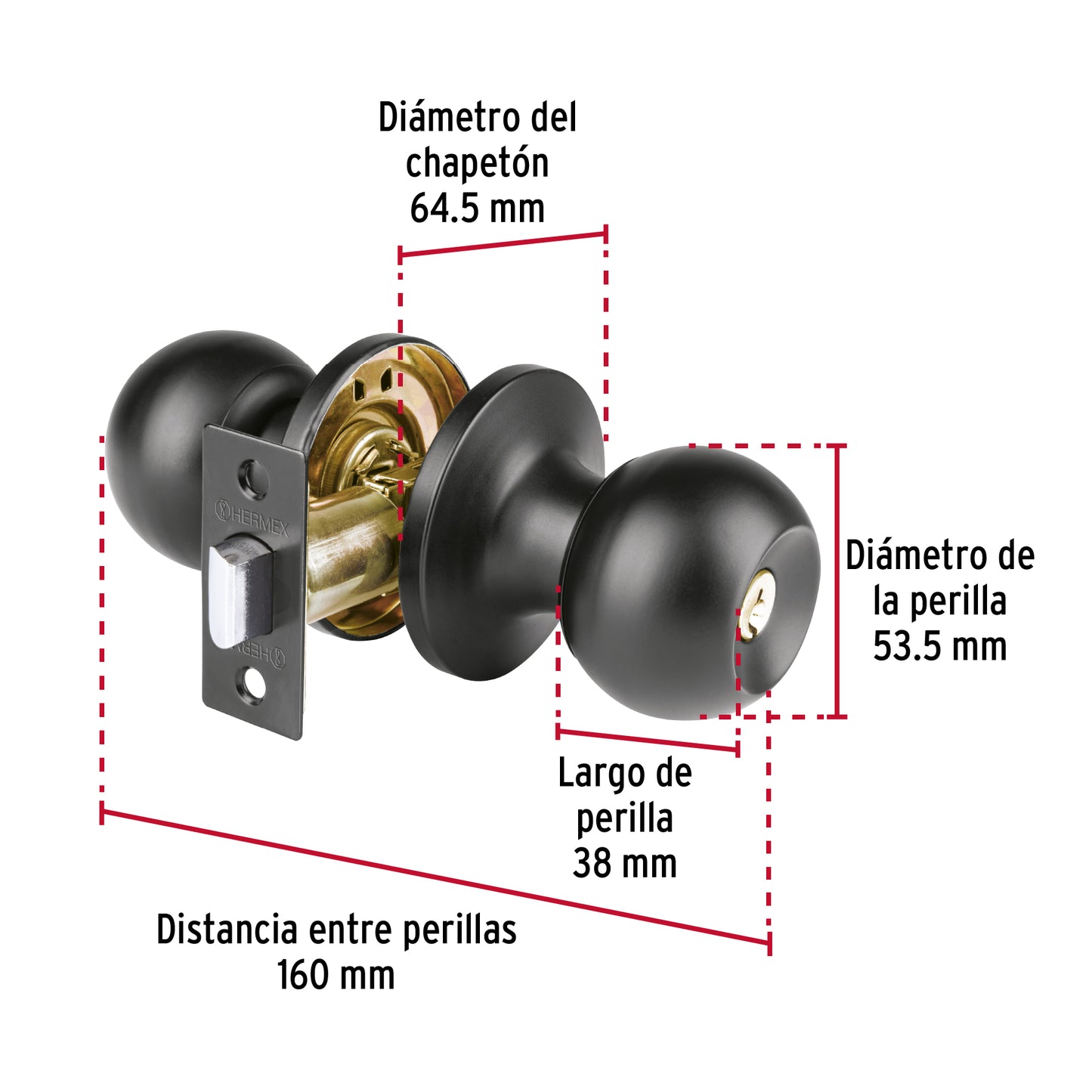 Cerradura esfera tubular, baño, negro, Hermex Basic BALT-NE-BP 26177 MM00