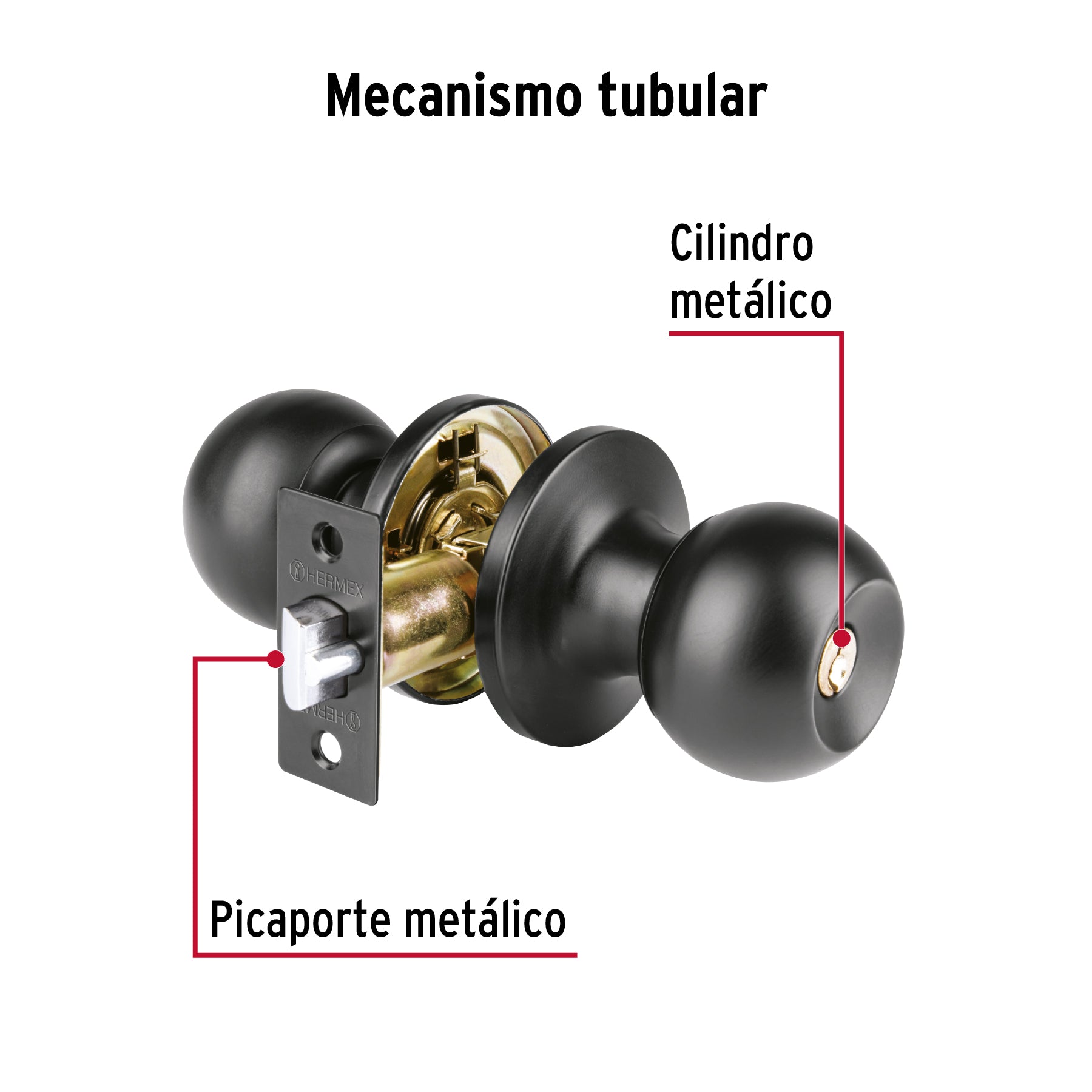 Cerradura esfera tubular, entrada, negro, Hermex Basic BALT-NE-EP 26175 MM00