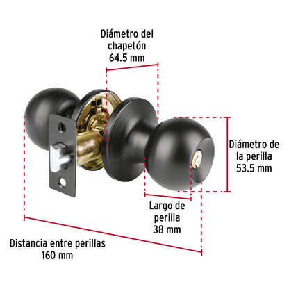 Cerradura esfera tubular, entrada, negro, Hermex Basic BALT-NE-EP 26175 MM00