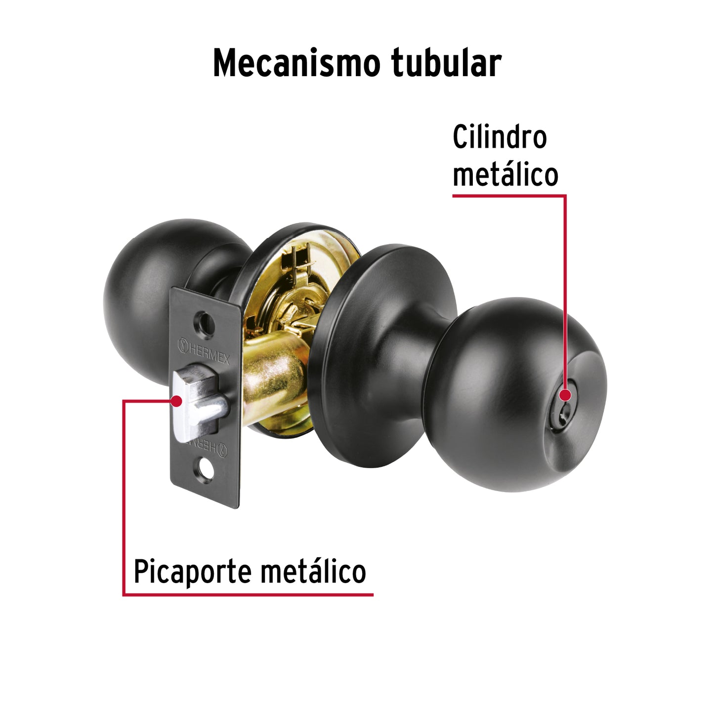 Cerradura esfera tubular, recámara, negro, Hermex Basic BALT-NE-RP 26176 MM00