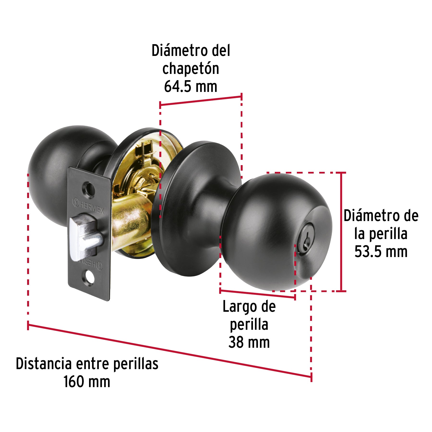 Cerradura esfera tubular, recámara, negro, Hermex Basic BALT-NE-RP 26176 MM00