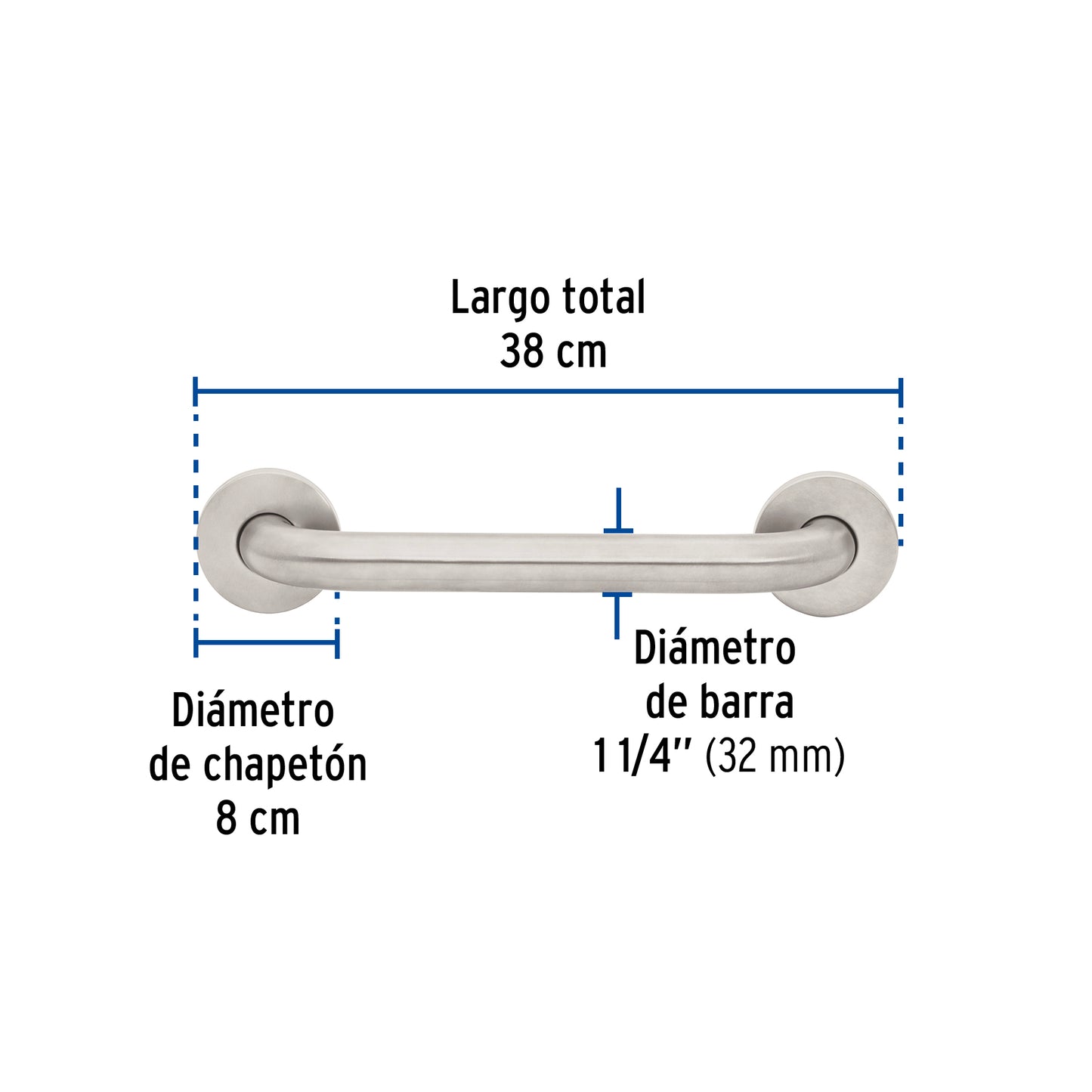 Barra recta de seguridad, acero inox, 1-1/4' x 30cm, Foset BARS-30 46882 MM00