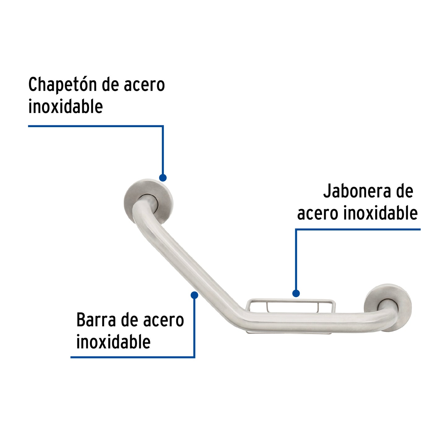 Barra angular con jabonera, acero inox, 1-1/4' x 40cm, Foset BARS-40AJ 46888 MM00