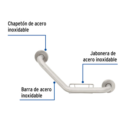 Barra angular con jabonera, acero inox, 1-1/4' x 40cm, Foset BARS-40AJ 46888 MM00