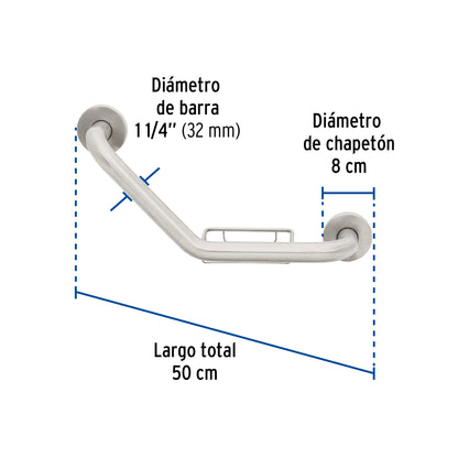 Barra angular con jabonera, acero inox, 1-1/4' x 40cm, Foset BARS-40AJ 46888 MM00