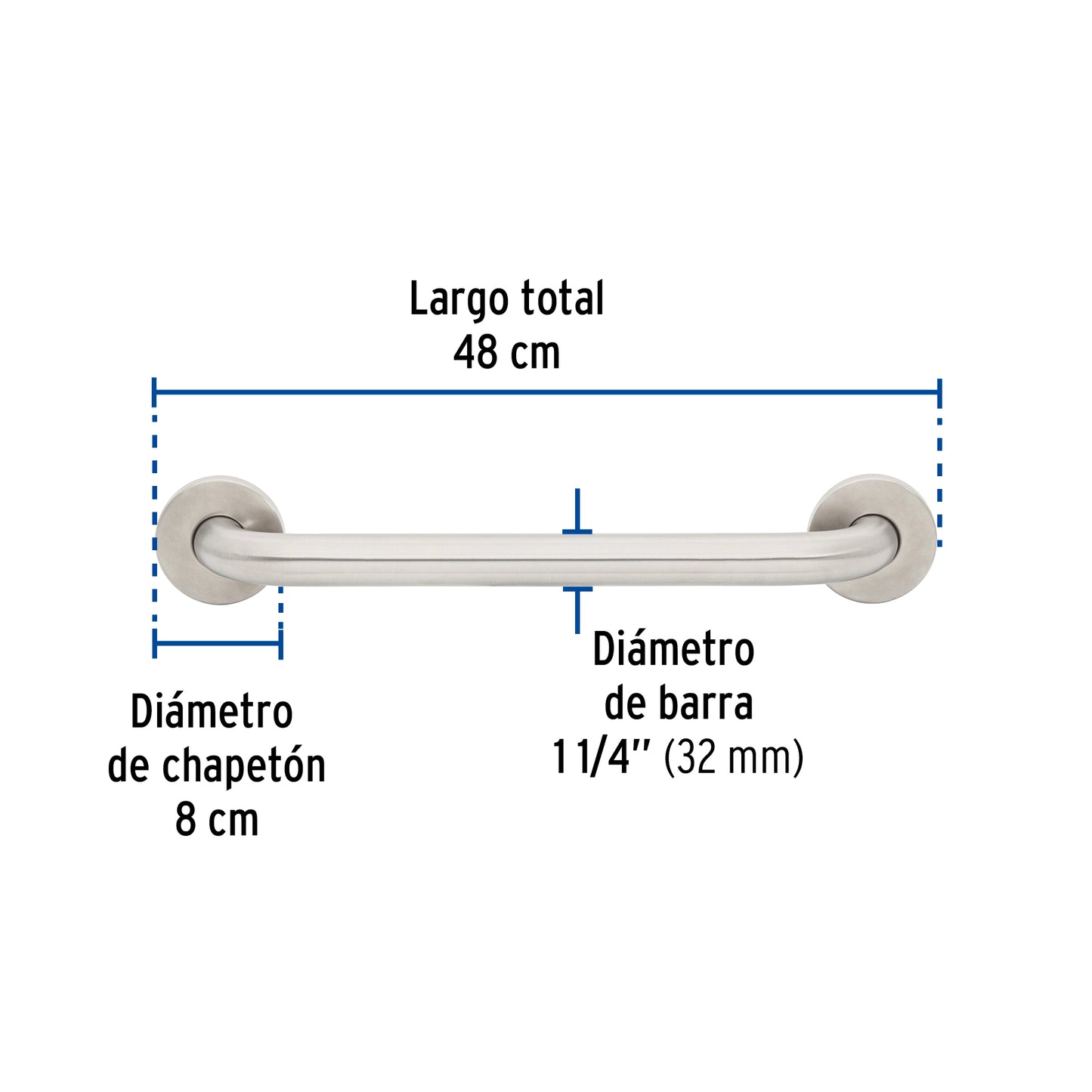 Barra recta de seguridad, acero inox, 1-1/4' x 40cm, Foset BARS-40 46883 MM00