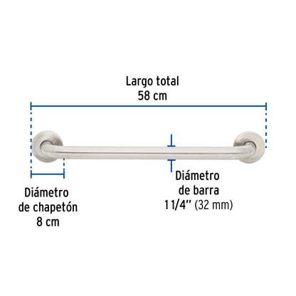 Barra recta de seguridad, acero inox, 1-1/4' x 50cm, Foset BARS-50 46884 MM00