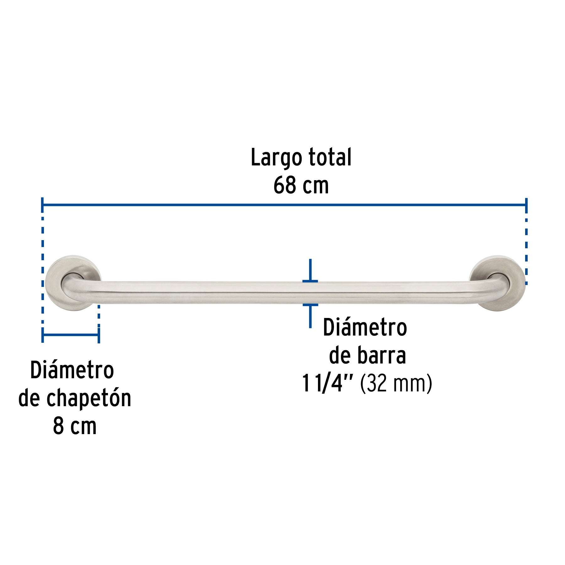 Barra recta de seguridad, acero inox, 1-1/4' x 60cm, Foset BARS-60 46885 MM00