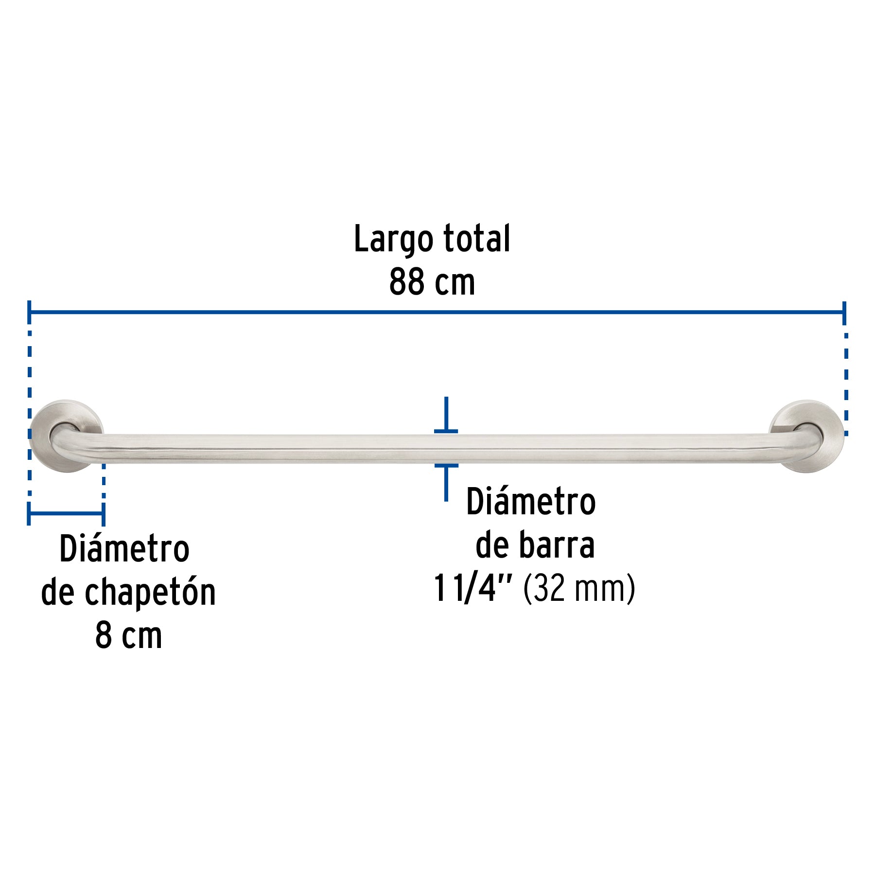 Barra recta de seguridad, acero inox, 1-1/4' x 80cm, Foset BARS-80 46886 MM00