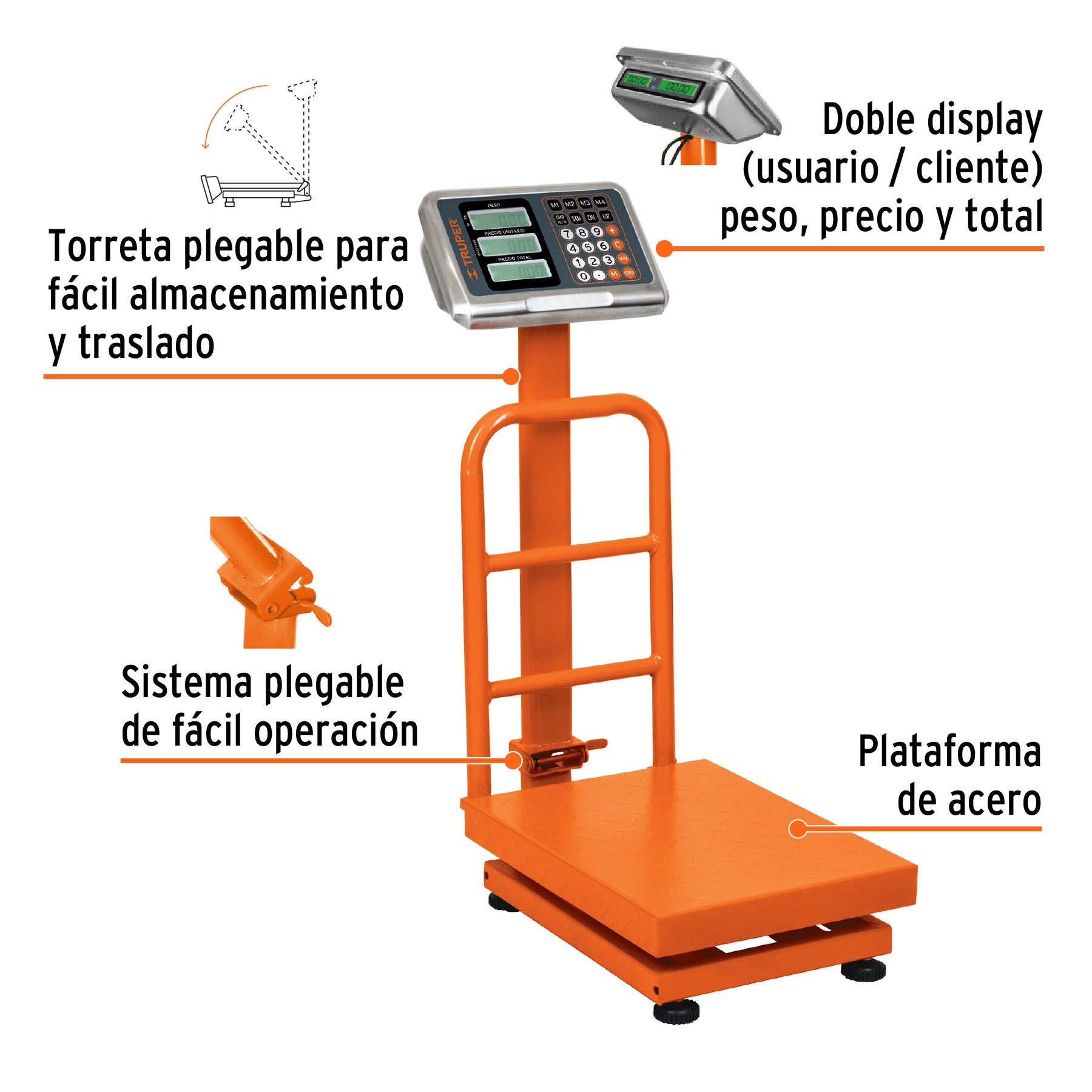 Báscula electrónica de plataforma, plegable, 100 kg, Truper BAS-100PLA 15729 MM00