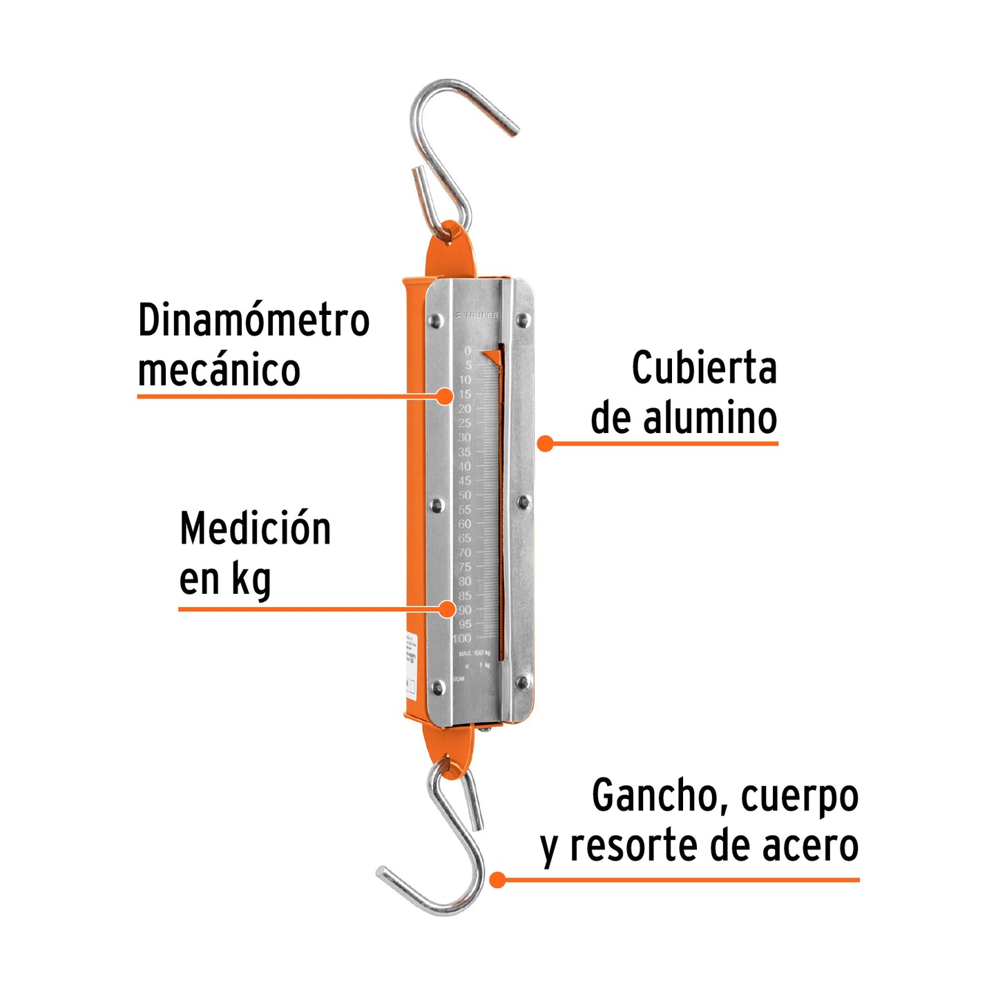 Báscula capacidad 100 kg romana de resorte, Truper BAS-100R 17088 MM00