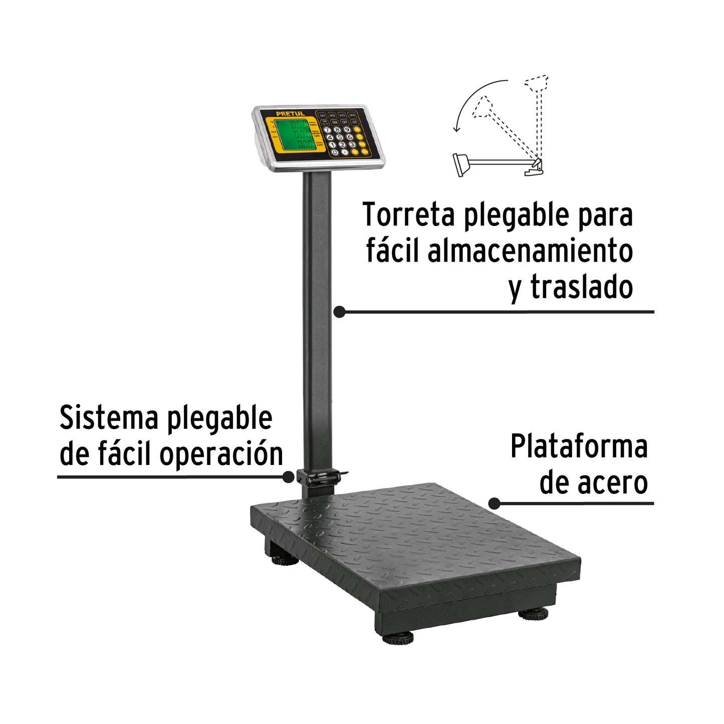 Báscula electrónica de plataforma, plegable, 200 kg. Pretul BAS-200PLAP 28462 MM00