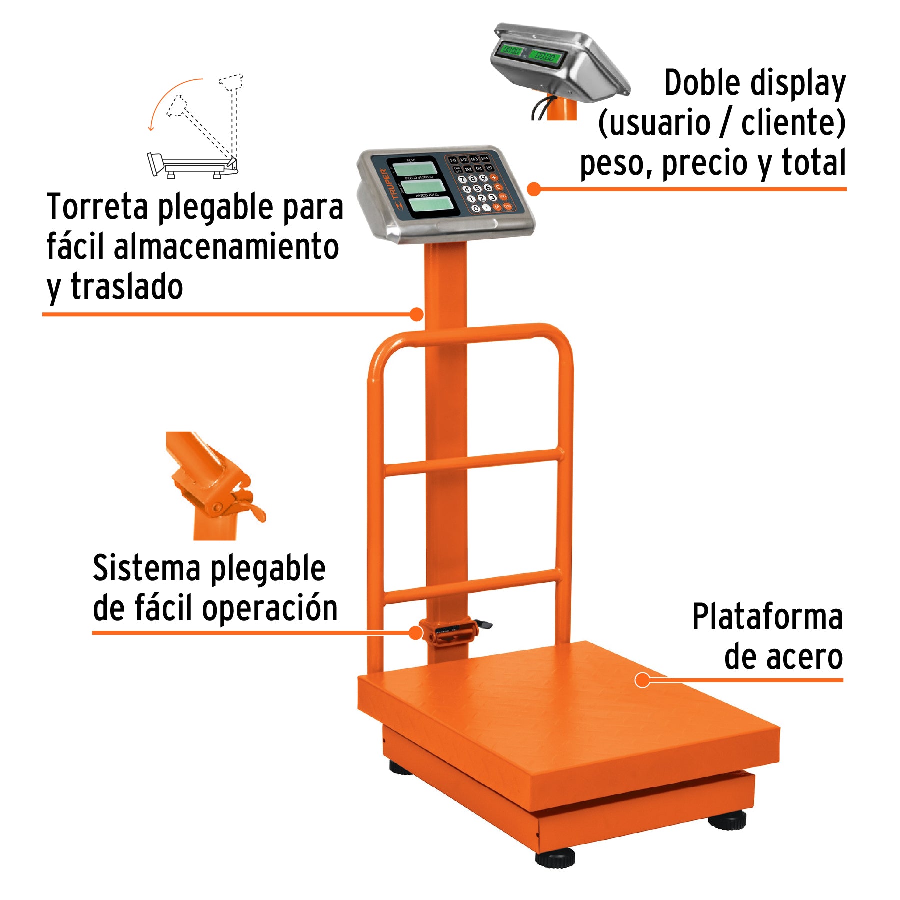 Báscula electrónica de plataforma, plegable, 200 kg, Truper BAS-200PLA 15732 MM00