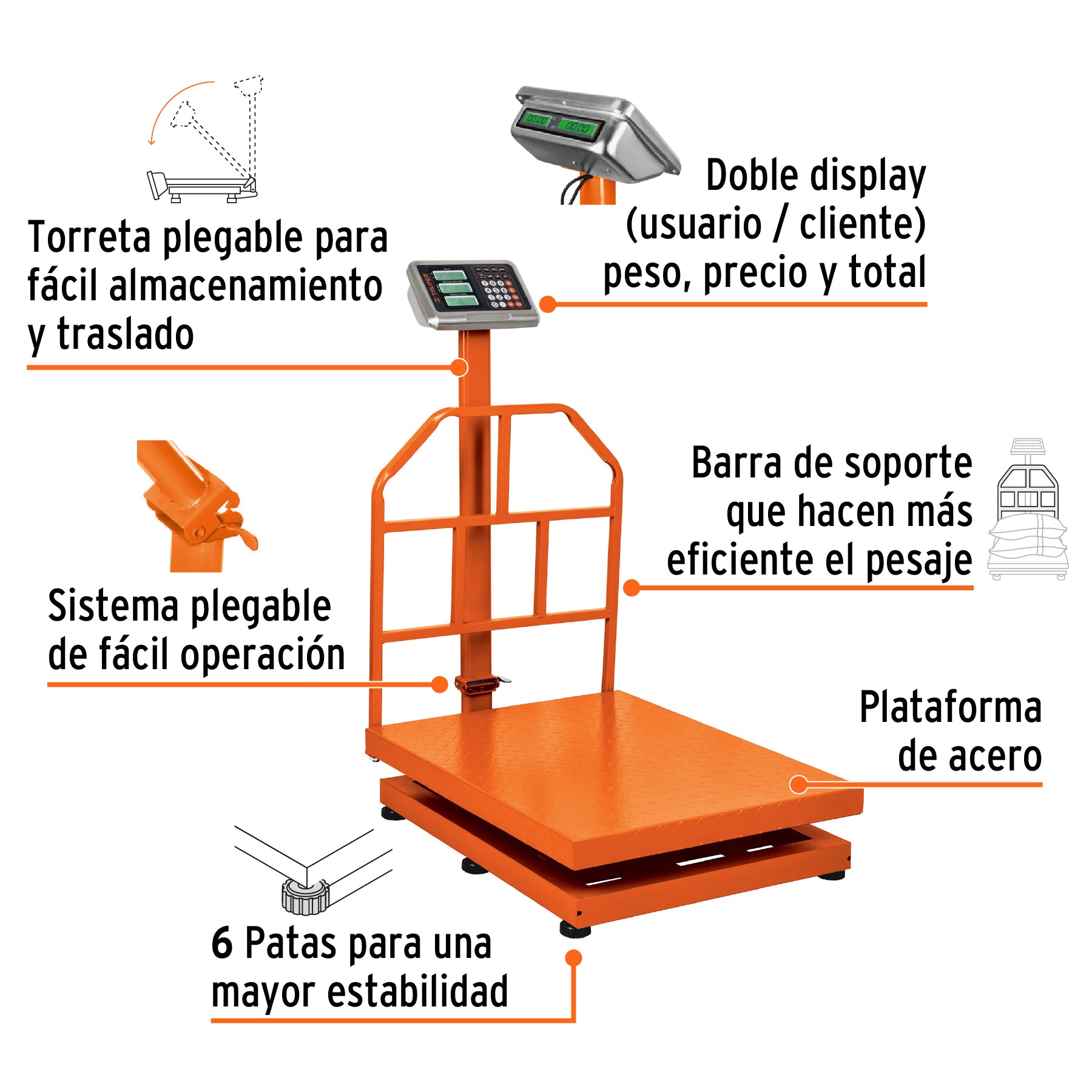 Báscula electrónica de plataforma, plegable, 500 kg, Truper BAS-500PLA 15733 MM00