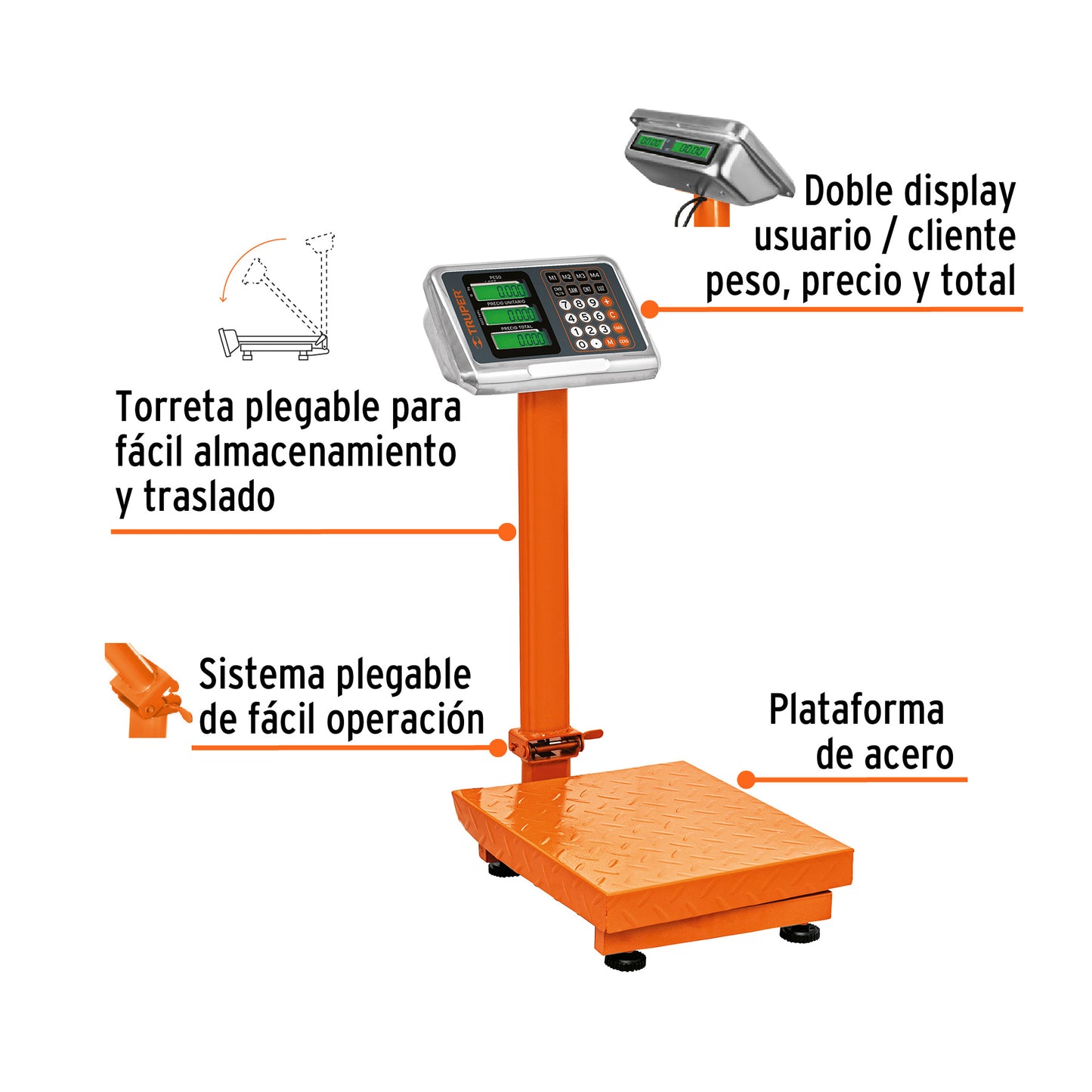 Báscula electrónica de plataforma p/mostrador, 80 kg, Truper BAS-80PLA 103112 MM00