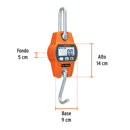 Báscula electrónica colgante, de pilas, 300 kg, Truper BASE-300C 100788 MM0