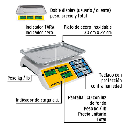 Báscula electrónica multifunciones 30 kg, Pretul BASE-30P 27119 MM0