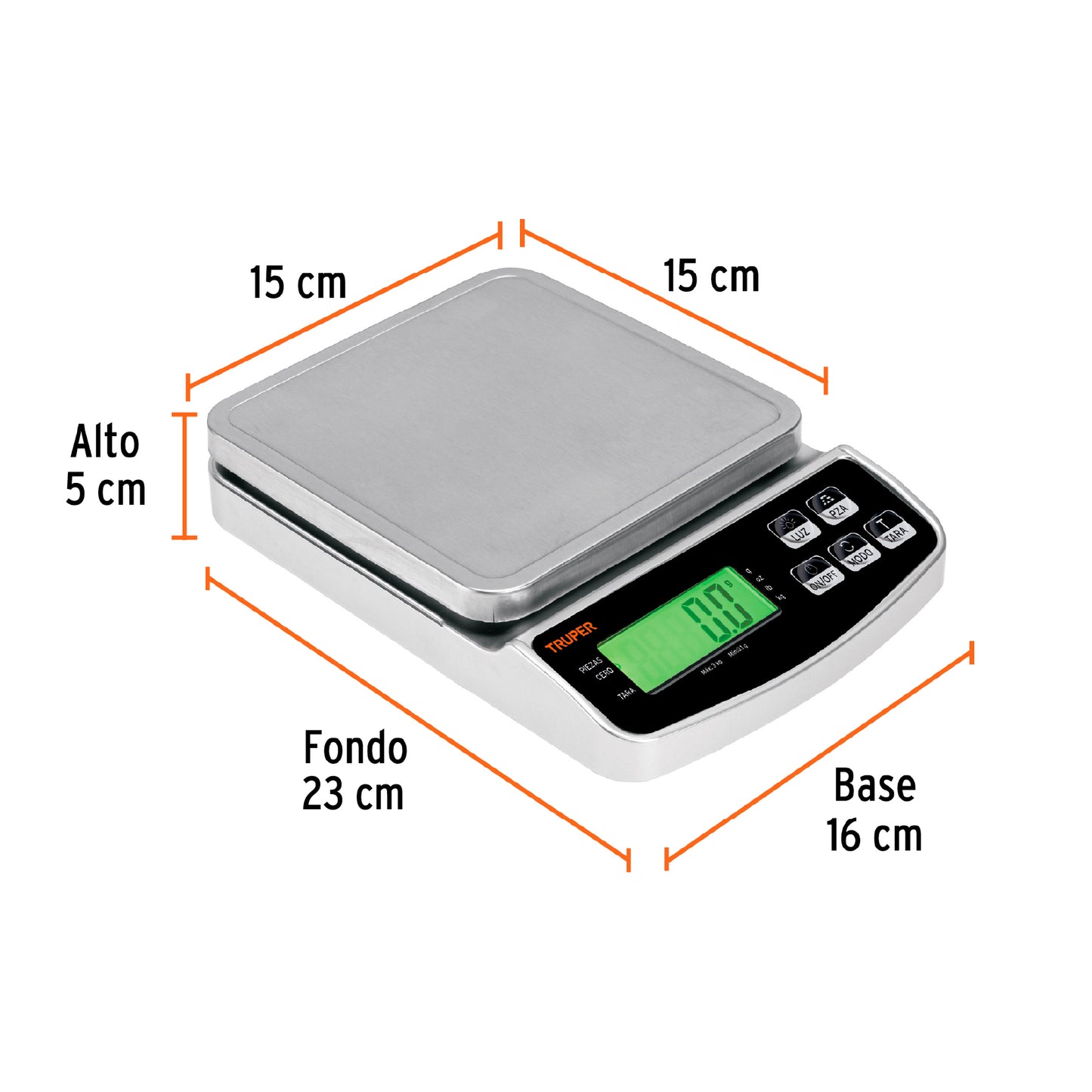 Báscula electrónica de precisión, recargable, 3 kg, Truper BASE-3 102317 MM00