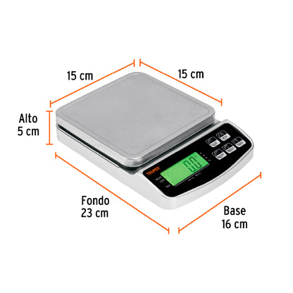 Báscula electrónica de precisión, recargable, 3 kg, Truper BASE-3 102317 MM00