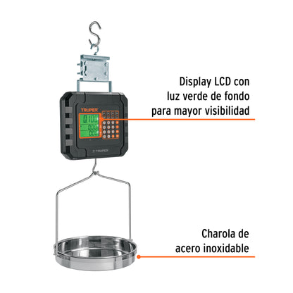 Báscula electrónica colgante, recargable, c/charola, 40 kg BASE-40C 102898 MM00