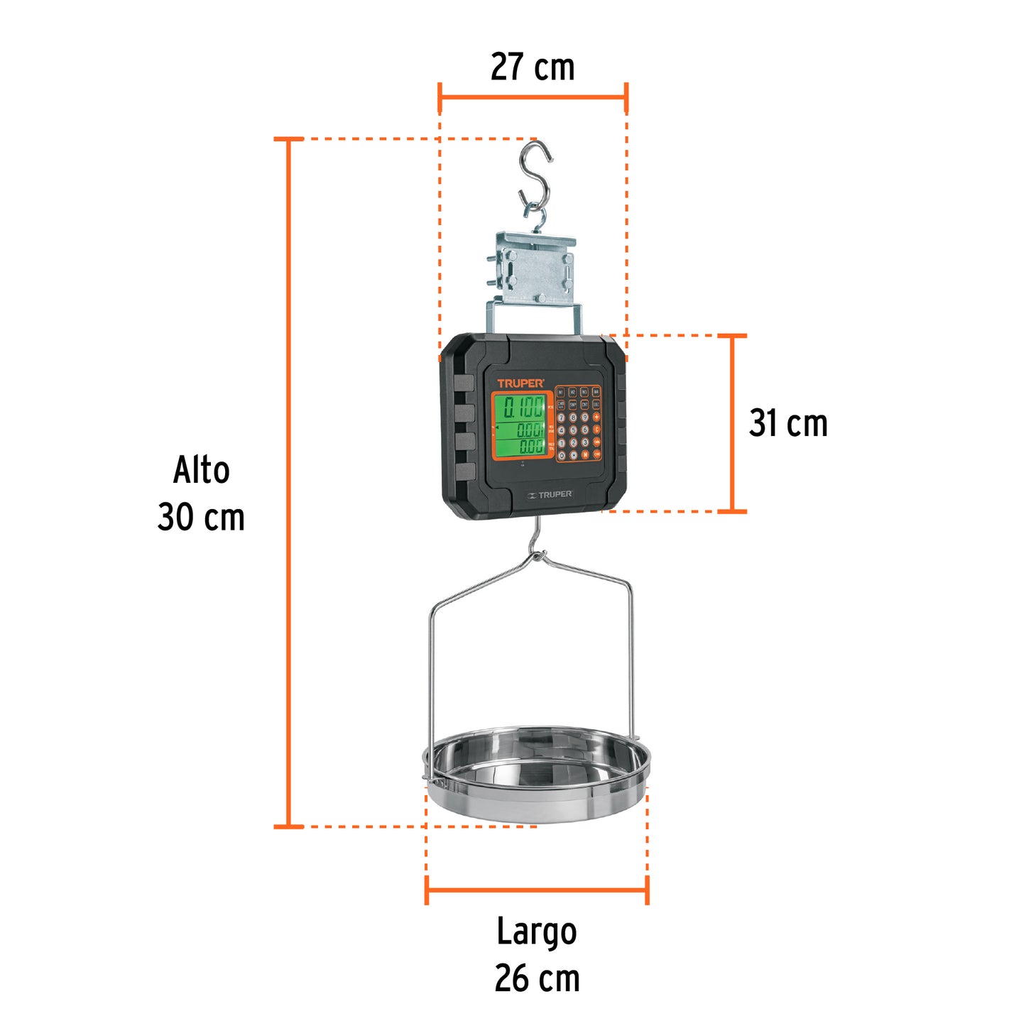 Báscula electrónica colgante, recargable, c/charola, 40 kg BASE-40C 102898 MM00