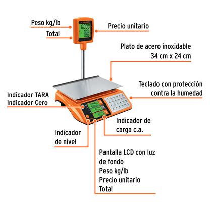 Báscula electrónica multifunciones con torreta 40 kg, Truper BASE-40T 100871 MM0