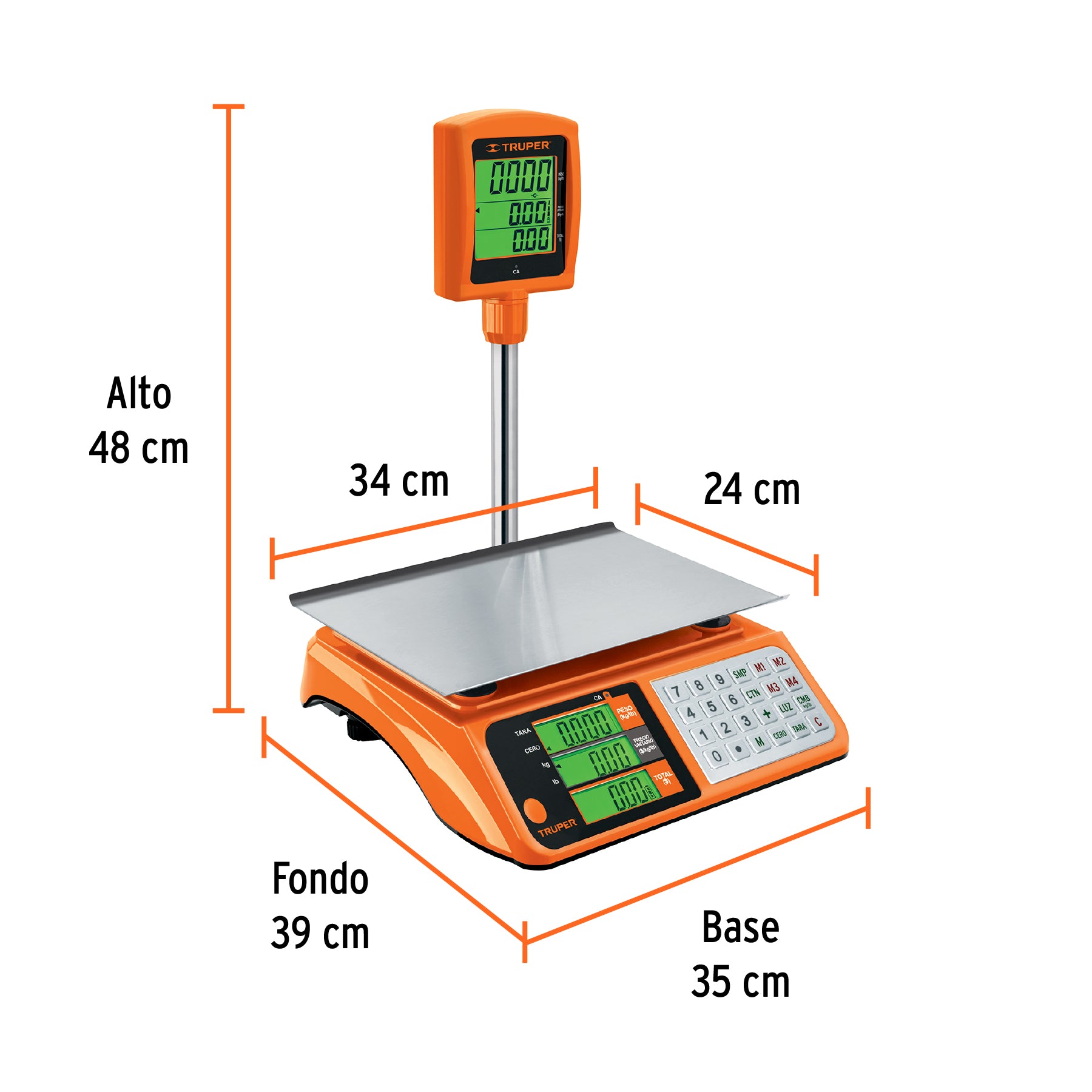 Báscula electrónica multifunciones con torreta 40 kg, Truper BASE-40T 100871 MM0