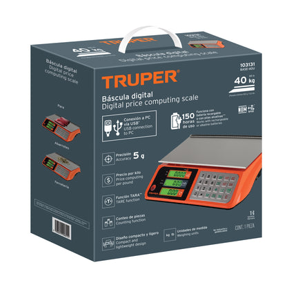 Báscula electrónica multifunciones 40 kg USB, Truper BASE-40U 103131 MM00