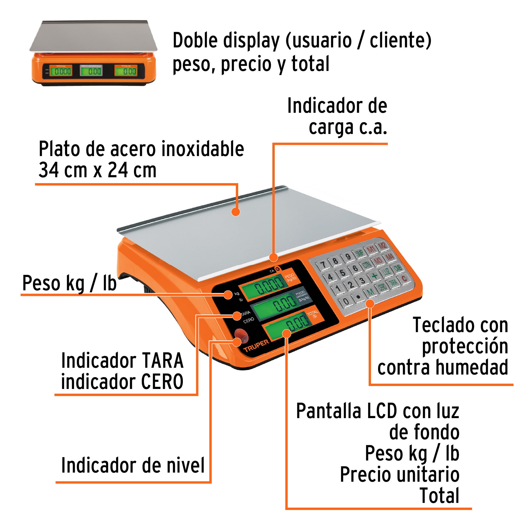 Báscula electrónica multifunciones 40 kg, Truper BASE-40 15241 MM0