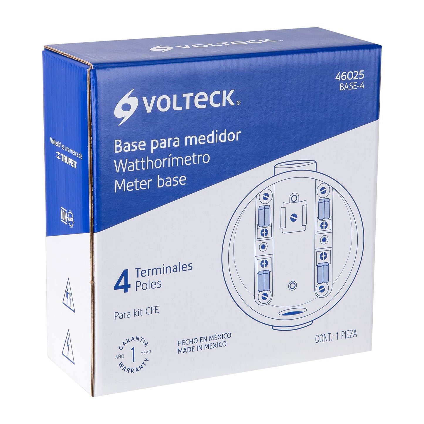 Base para watthorímetro, 4 terminales, Volteck BASE-4 46025 MM1