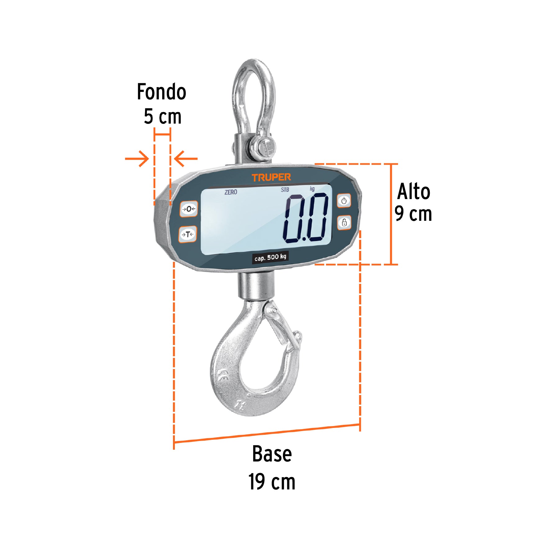 Báscula electrónica colgante, recargable, 500 kg, Truper BASE-500C 102543 MM0