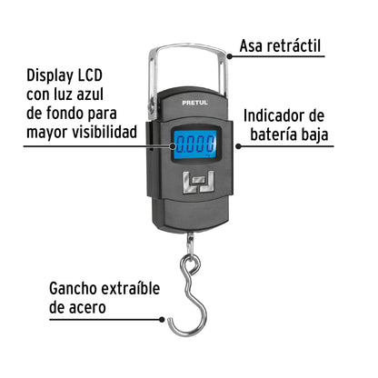 Báscula electrónica colgante, de pilas, 50 kg, Pretul BASE-50CP 28180 MM00