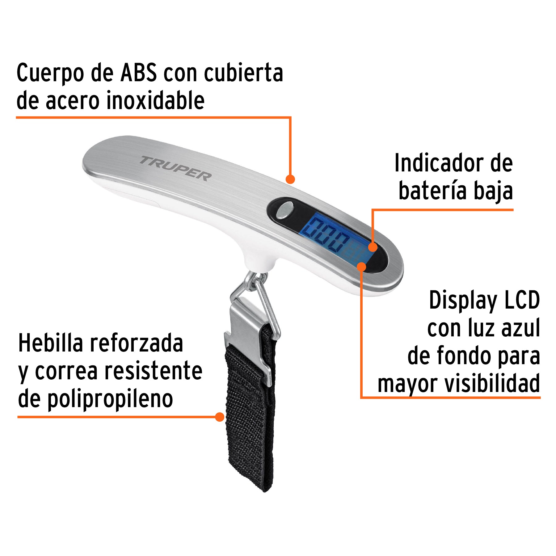 Báscula electrónica para equipaje, de pilas, 50 kg, Truper BASE-50M 100787 MM00