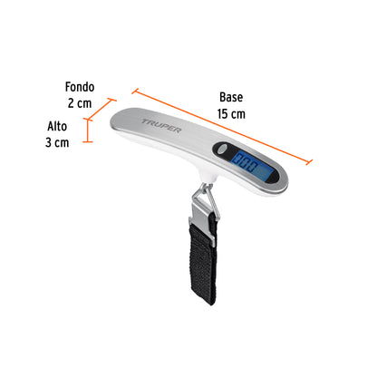 Báscula electrónica para equipaje, de pilas, 50 kg, Truper BASE-50M 100787 MM00