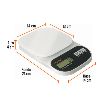 Báscula digital para cocina, plato de vidrio, 5 kg, Truper BASE-5EC 15160 MM00