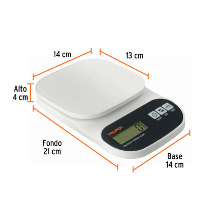 Báscula digital para cocina, plato de ABS, 5 kg, Truper BASE-5EP 15161 MM00